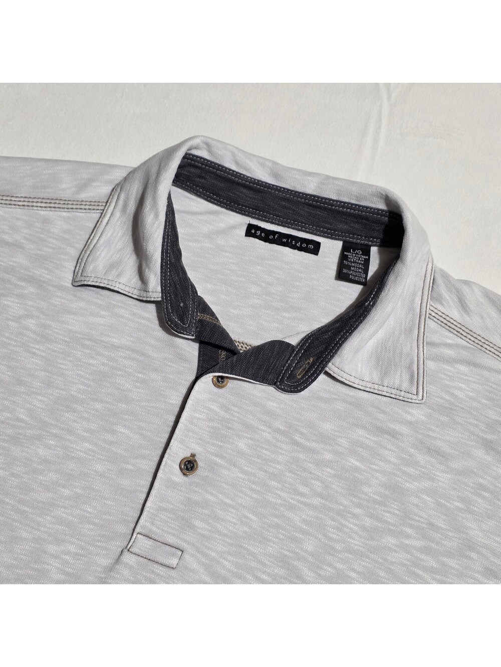 Age of Wisdom Men's Polo Shirt Size L/G White with Dark Gray Collar